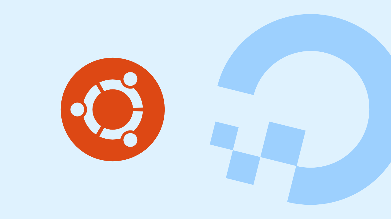 Ubuntu logo and DigitalOcean logo on a light blue background